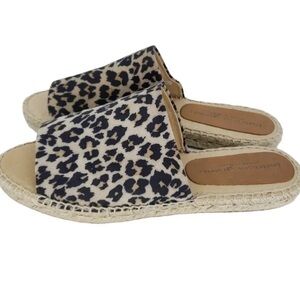Patricia Green Zelly Leopard Print Flat Slide Espadrilles Leather Peep Toe